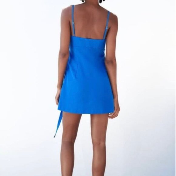 Zara Blue Linen-Blend Mini Romper - Picture 2 of 5